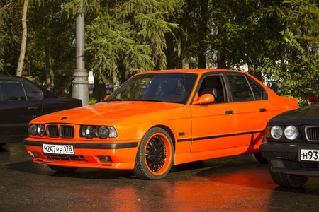 SAINT-PETERSBURG, RUSSIA - AUGUST 3, 2013: Old-car BMW 5-series e34 at the meeting, fans of the Bavarian automaker, Krestovsky island, St. Petersburgのeditorial素材