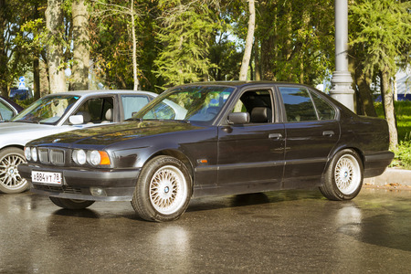 SAINT-PETERSBURG, RUSSIA - AUGUST 3, 2013: Old-car BMW 5-series e34 at the meeting, fans of the Bavarian automaker, Krestovsky island, St. Petersburgのeditorial素材