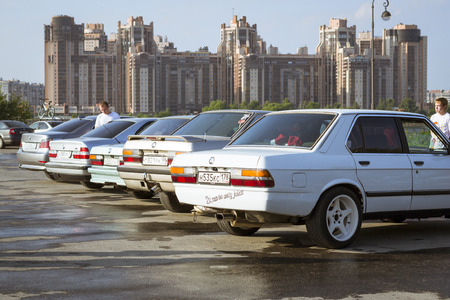 SAINT-PETERSBURG, RUSSIA - AUGUST 3, 2013: Old-car BMW 3-series e30 at the meeting, fans of the Bavarian automaker, Krestovsky island, St. Petersburgのeditorial素材