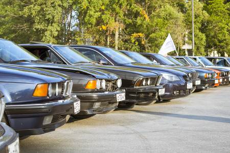 SAINT-PETERSBURG, RUSSIA - AUGUST 3, 2013: Old-cars BMW 5-series and 6-series at the meeting, fans of the Bavarian automaker, Krestovsky island, St. Petersburgのeditorial素材