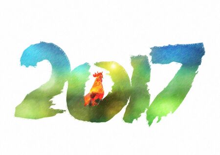 New 2017 - year of Fire Rooster in Chinese calendar. Numbers 2017 in individual creative performance with color blurred backgroundの写真素材