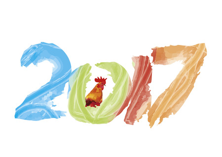New 2017 - year of Fire Rooster in Chinese calendar. Numbers 2017 in individual creative performance with color blurred background. Vector infinitely scalable layoutの写真素材