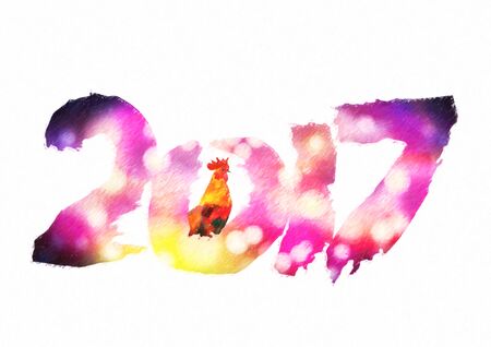 New 2017 - year of Fire Rooster in Chinese calendar. Numbers 2017 in individual creative performance...