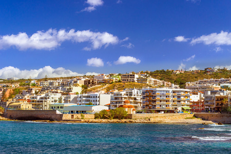 Eastern Orthodox Church of Holy Chapel Of Saint Nicholas. Place of worship on coast of Kolpos Almirou in Greek resort Rethymno. Promenade Leof. Emmanouil Kefalogianni is washed by Cretan sea. Greeceの写真素材