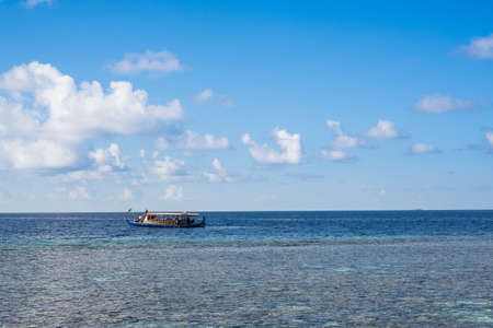 A Ship on the Blue Seaの写真素材
