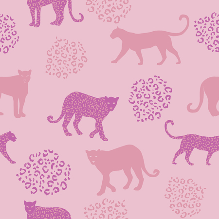 Botanical pink jungle leopard pattern, tropical seamless, for fashion fabric and all prints on teal backgroundのイラスト素材