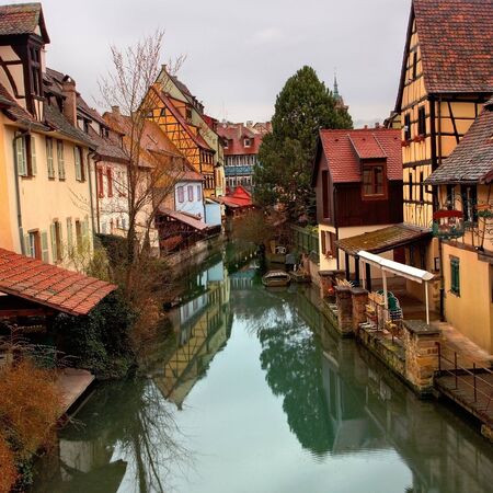 Petit Venice in Colmar France during the rainの写真素材