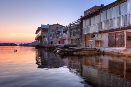 Docks on the pier at the sunset time の写真素材