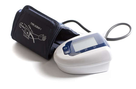 Contemporary sphygmomanometer on white background
