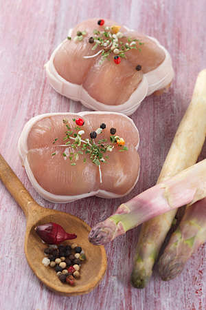 Fresh veal roulade with asparagusの写真素材