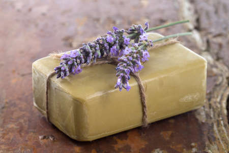 Homemade Soap with Lavender Flowersの写真素材
