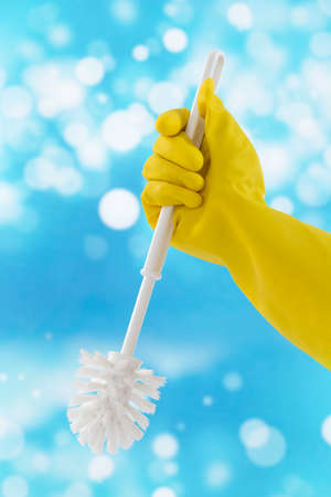 Woman hand with toilet  brush cleaning
