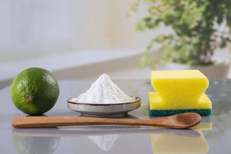 Homemade green cleaning, Eco-friendly natural cleaners with baking sodaの写真素材