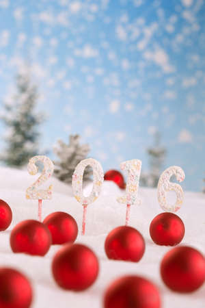 2016 year numbers  on the background of Christmas decorationsの写真素材
