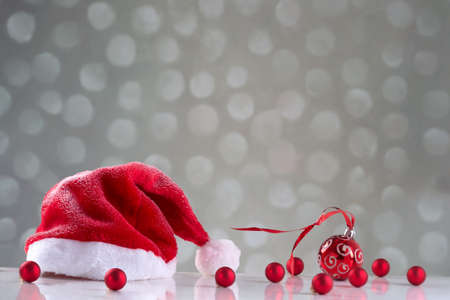 Santa hat  on snow backgroungの写真素材