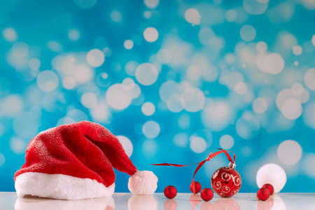 Santa hat  on snow backgroungの写真素材