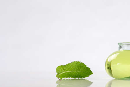 Herbal medicine  glass bottle with mint   oilの写真素材