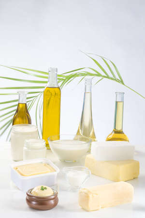 culinary variety of fats on white bacgroundの写真素材