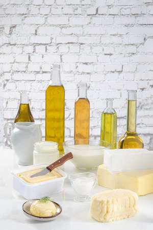 culinary variety of fats on white bacgroundの写真素材