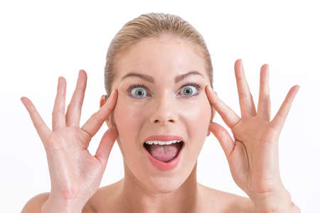 Beauty woman portrait. Beautiful spa girl touching her face