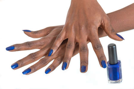 Holiday Nail Art. Luxury blue nail polish on Black african American Nails