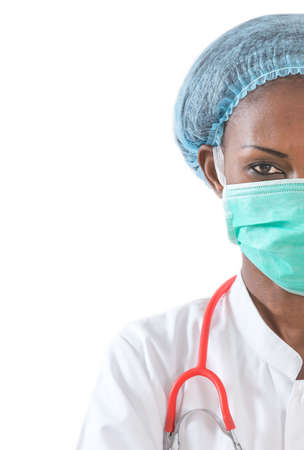 African American female doctor isolated on white backgroundの写真素材