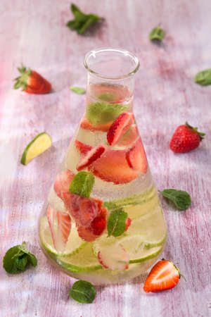Nutritious detox water with lime mint and strawberryの写真素材