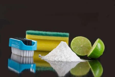 Natural cleaning tools lemon and sodium bicarbonate for house keeping