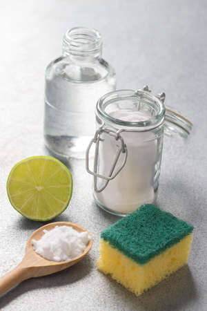 Natural cleaning tools lemon and sodium bicarbonate for house keepingの写真素材