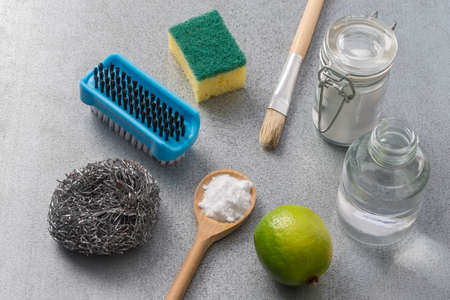 Natural cleaning tools lemon and sodium bicarbonate for house keepingの写真素材