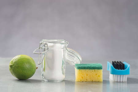 Natural cleaning tools lemon and sodium bicarbonate for house keeping