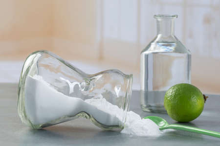 Natural cleaning tools lemon and sodium bicarbonate for house keepingの写真素材
