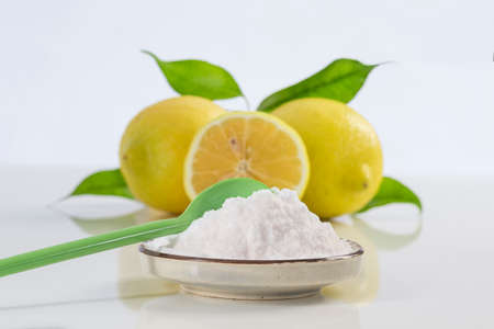 baking soda sodium bicarbonate and lemon for many usesの写真素材