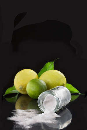 baking soda sodium bicarbonate Medicinal and household Uses on black bachgroundの写真素材