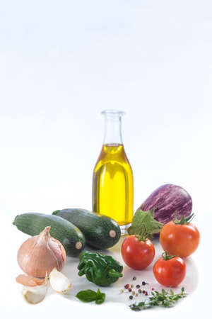 Fresh vegetable ingredients for Ratatouille mediterranean recipeの写真素材