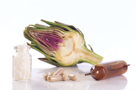 Artichoke leaf extract capsules. and Dietary supplementsの写真素材