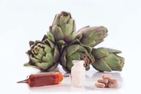 Artichoke leaf extract capsules. and Dietary supplementsの写真素材