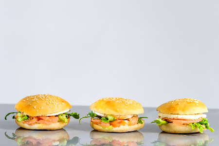 puff burger with smoked salmon in lineの写真素材