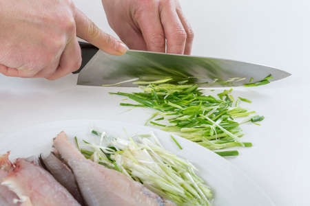 Delicious Fillet of merlan prepareed with cives and gingerの写真素材