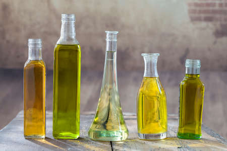 Various types of oil in bottlesの写真素材