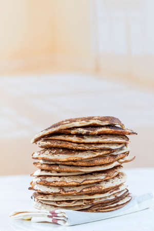 Bio healthy ingredients,Glutten-free pancakes on interior backgroundの写真素材