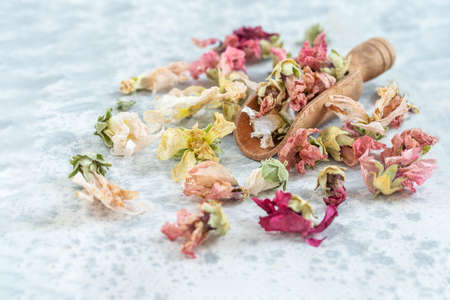 herbal therapy : Dry Common mallow flowers, Malvae flos. High, pharmacy.