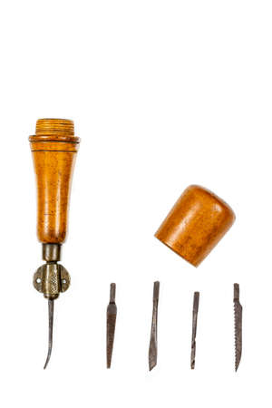 A bunch of used isolated screw drivers isolated on white background.