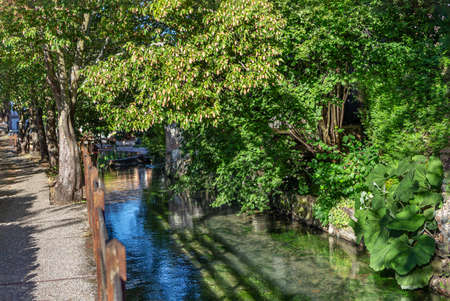 Bernay Normandy,France, house reflection in the riverの写真素材