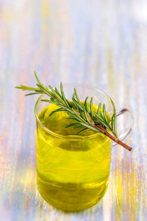 Herbal tea.Rosemary infusion in a glass cup.Rosmarinus officinalis.Naturopathy.の写真素材