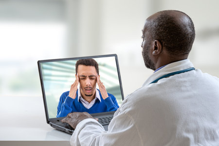 Telemedicine telehealth virus online consultation doctor and patient during a video consultationの写真素材