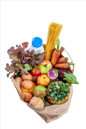 vegetarian food in a paper box on white backgroundの写真素材