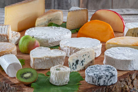 Wide variety of cheeses on platterの写真素材