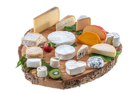 Wide variety of cheeses on platterの写真素材