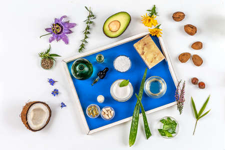Vegetable, essential and cosmetic oils with their ingredients